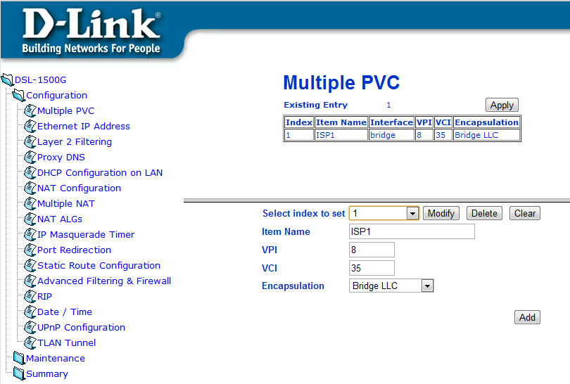Настройка модема D-Link DSL-1500G Настройка модема D-Link DSL-1500G